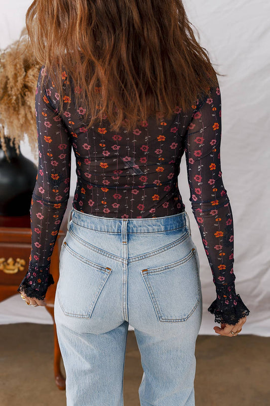 Floral Print Smocked Cuff