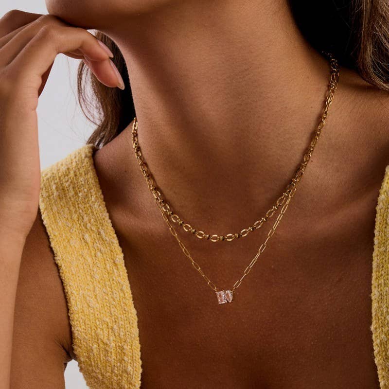 Layered Gold-Tone Crystal Necklace Set