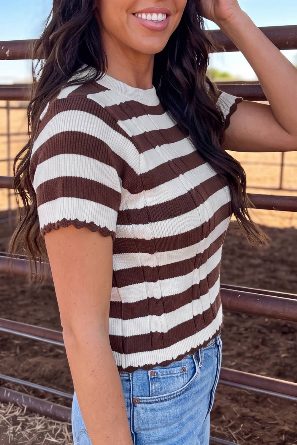 Stripe Ribbed Knit Cable Sweater