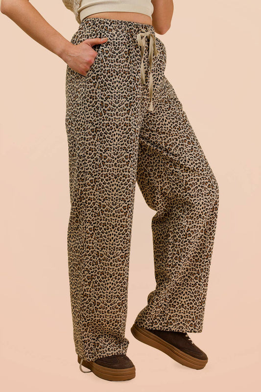 Animal Print Linen Wide Leg Pants