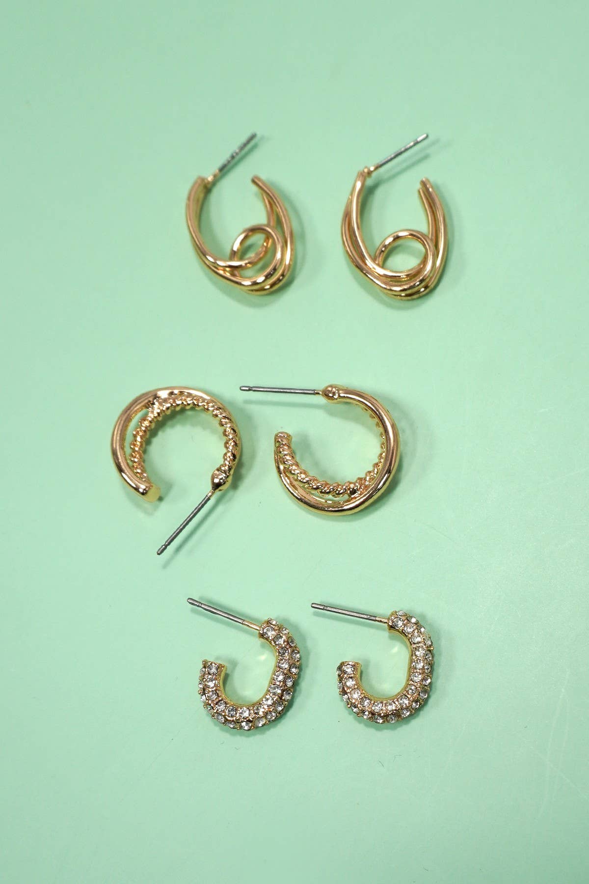 TRIO HUGGIE HOOP RHINESTONE POST EARRINGS