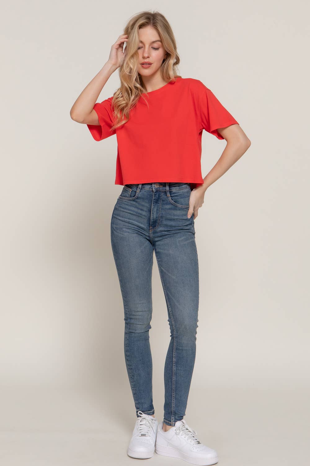 Short Sleeve Crew Neck Oversize Crop Tee
