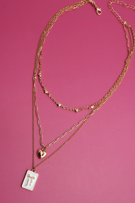 SQUARE BOW CHARM LAYERED NECKLACE