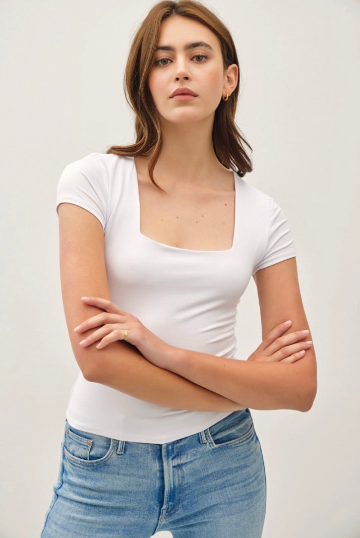 Square Neck Short Sleeve - White