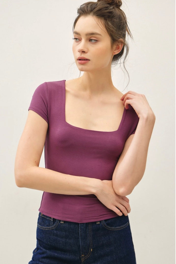 Square Neck Short Sleeve - Plum