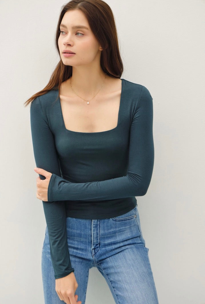 Square Neck Long Sleeve - Teal Green