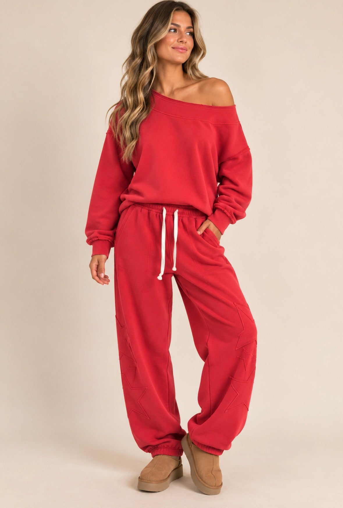 Red Star Patch Sweat Set
