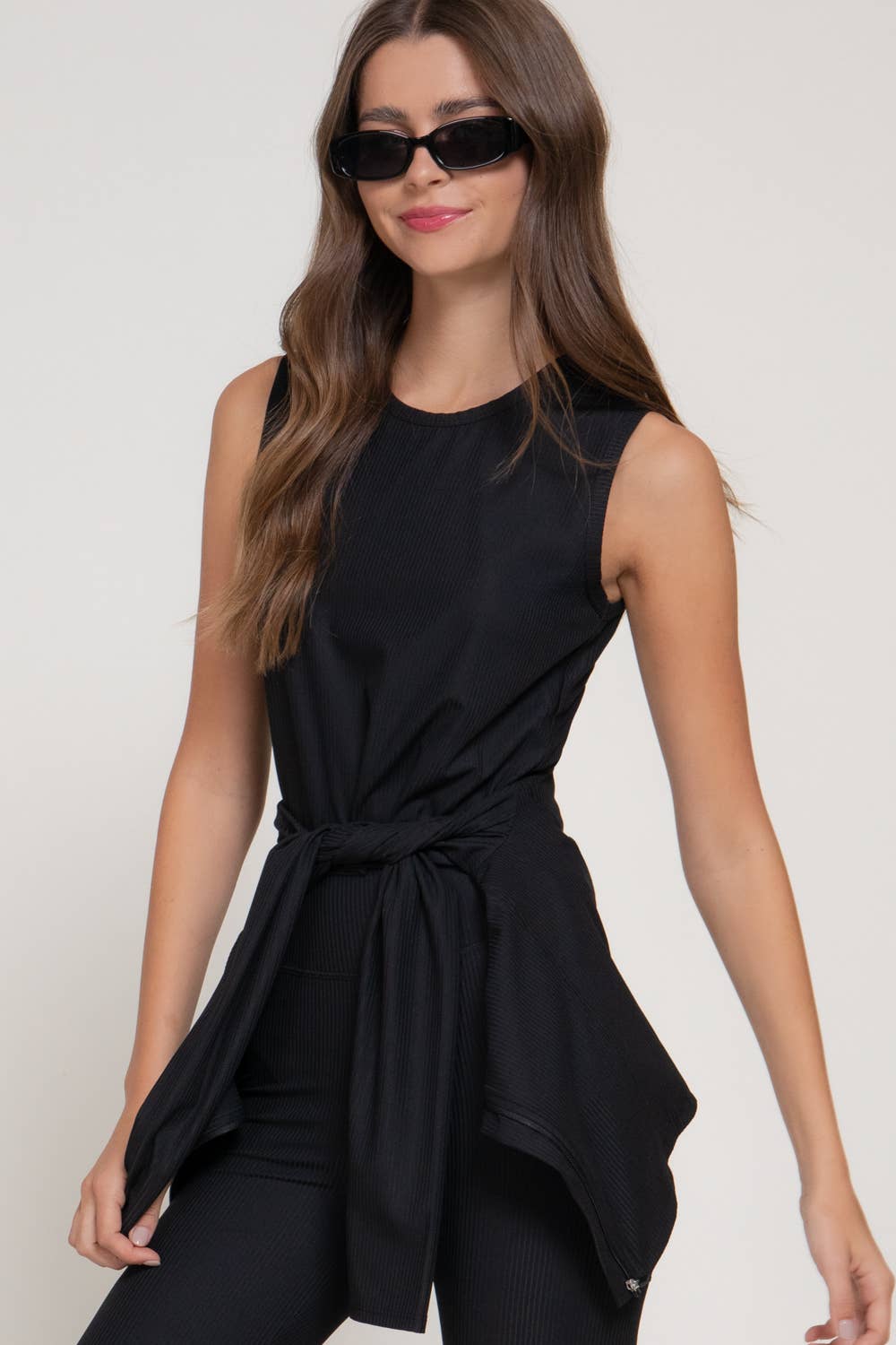 Sleeveless Round Neck Ribbed Workout Top with Side Slit