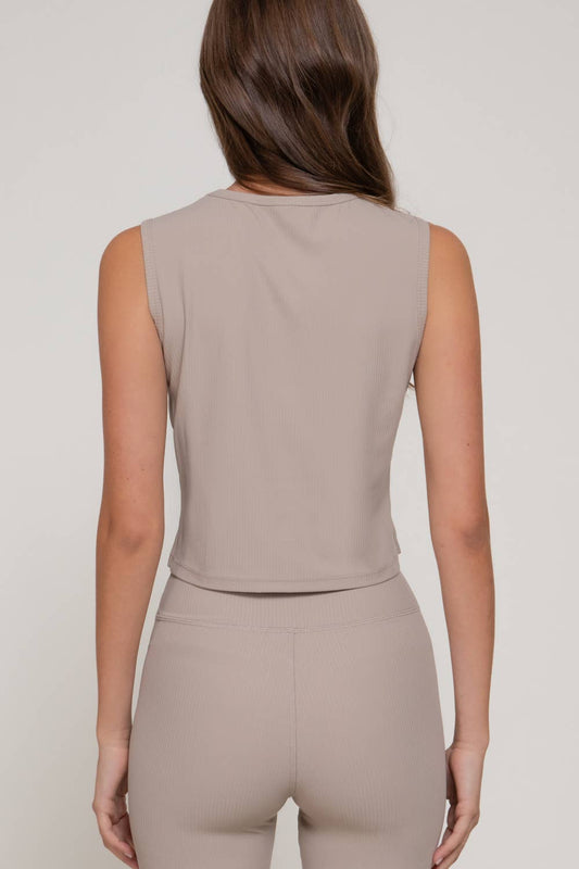 Sleeveless Round Neck Ribbed Workout Top with Side Slit