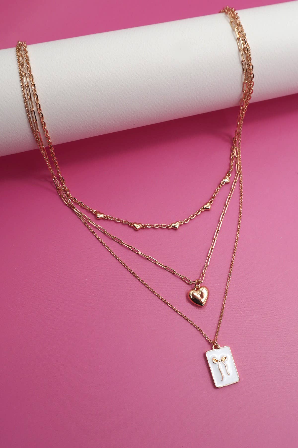 SQUARE BOW CHARM LAYERED NECKLACE
