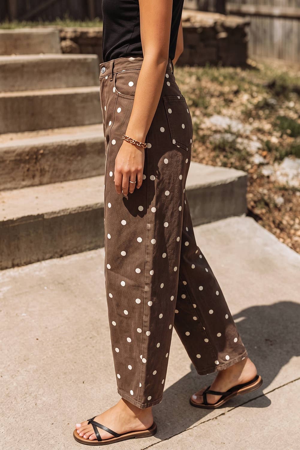 Polka Dot Print Barrel Jean