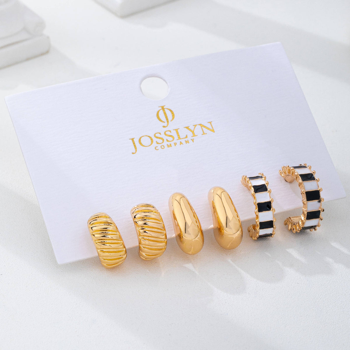 Checker Textured Huggie Hoop Trio Earrings