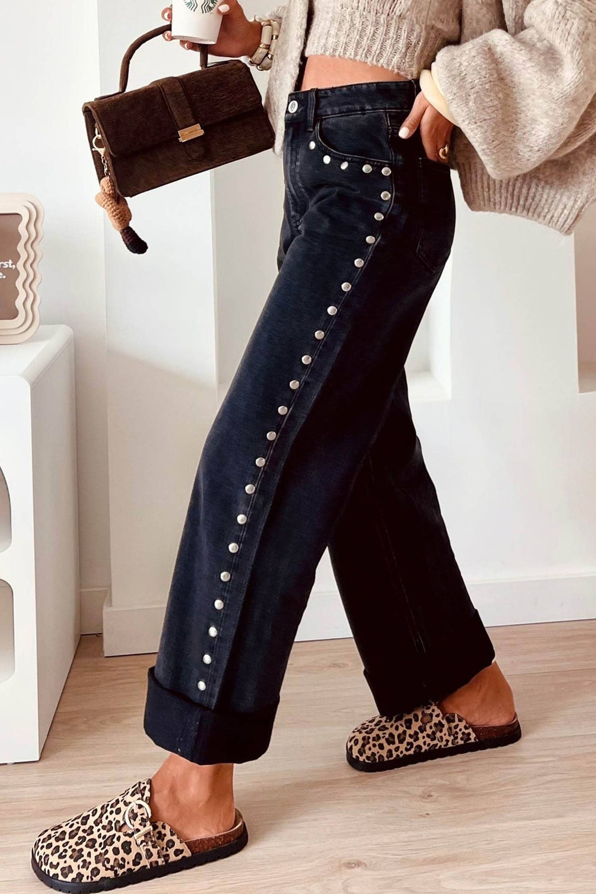 Decorative Studs Casual Jeans - Black