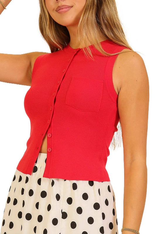 Ribbed Button-front Sweater Tank