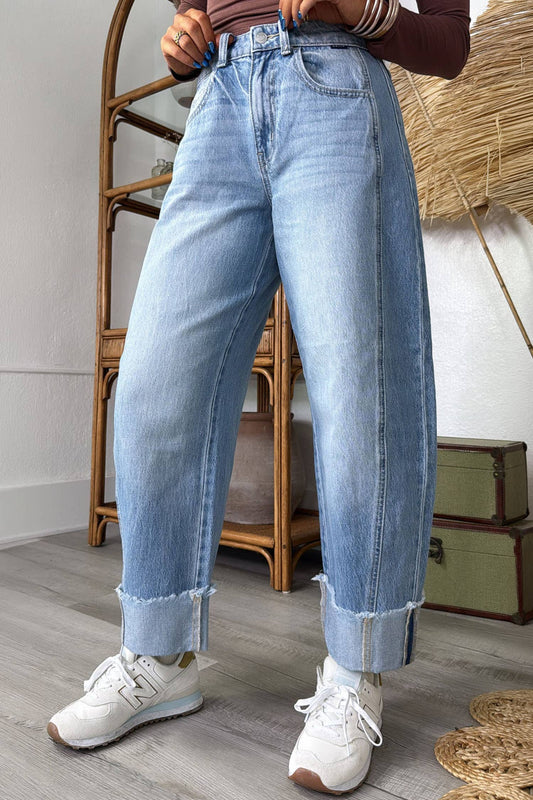 Raw Hem Ankle-length Barrel Jeans