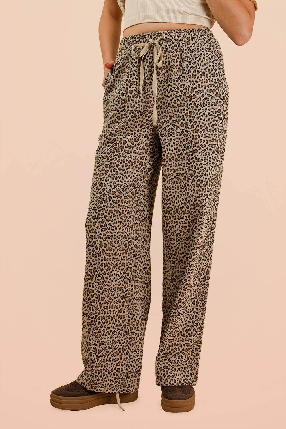 Animal Print Linen Wide Leg Pants