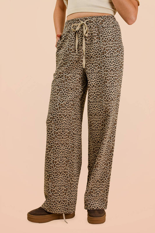 Animal Print Linen Wide Leg Pants
