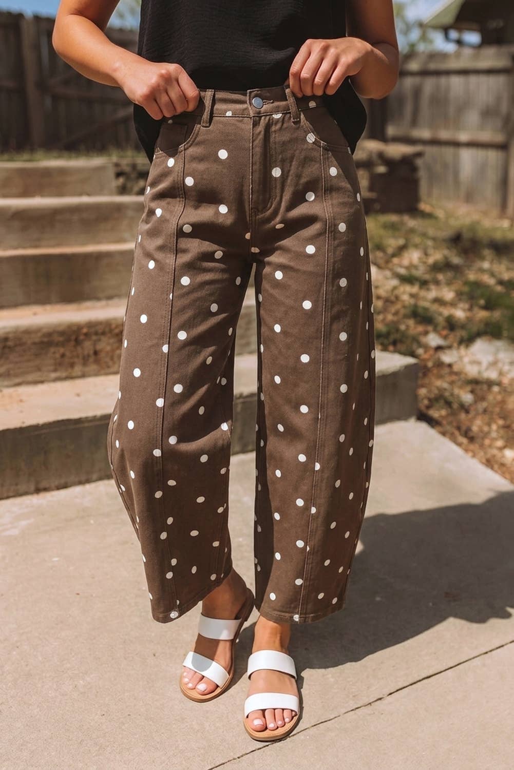 Polka Dot Print Barrel Jean