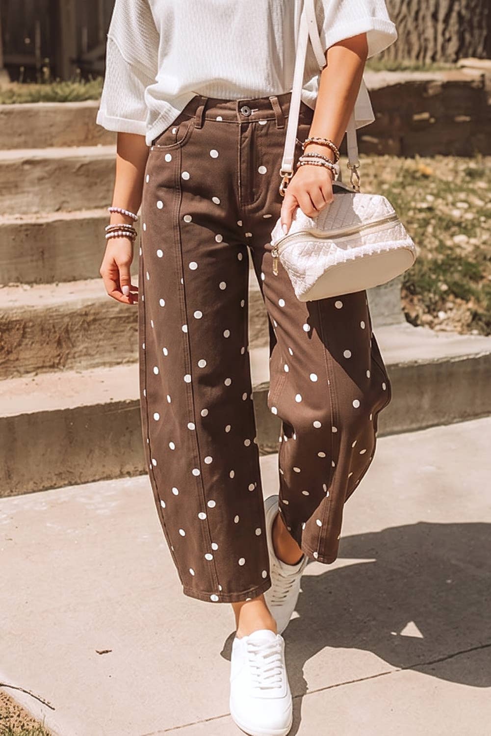 Polka Dot Print Barrel Jean
