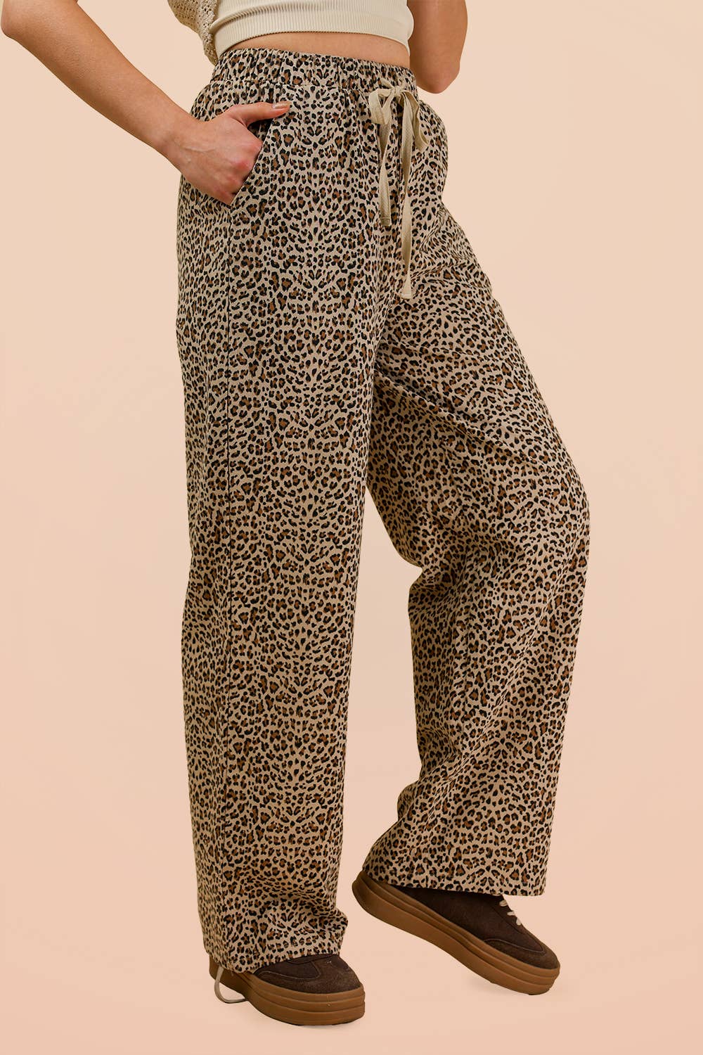 Animal Print Linen Wide Leg Pants