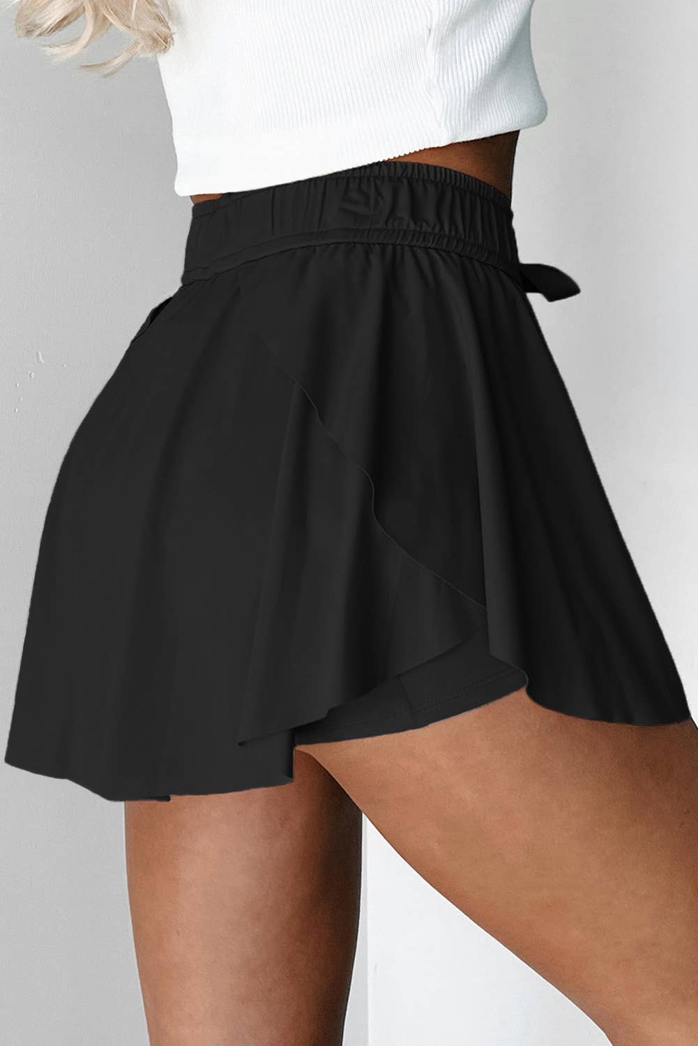 Drawstring High Waist Lined Skirt