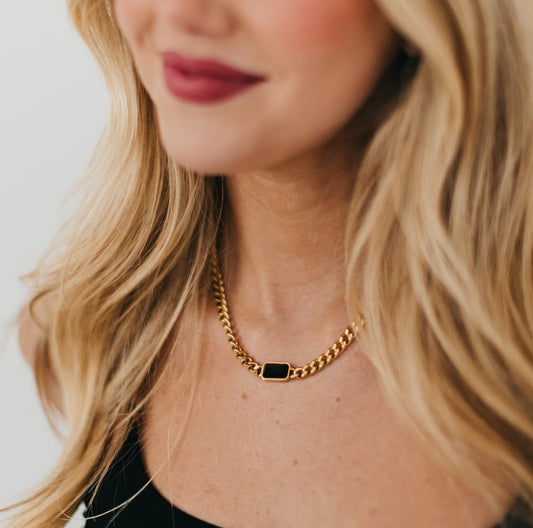 Black Stone Chain Necklace