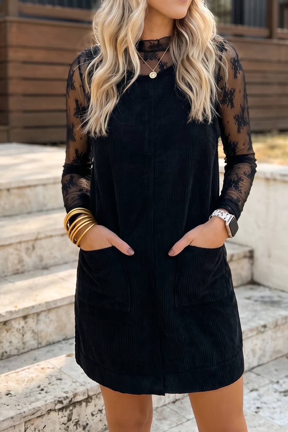 Corduroy Dress With Patched Pockets