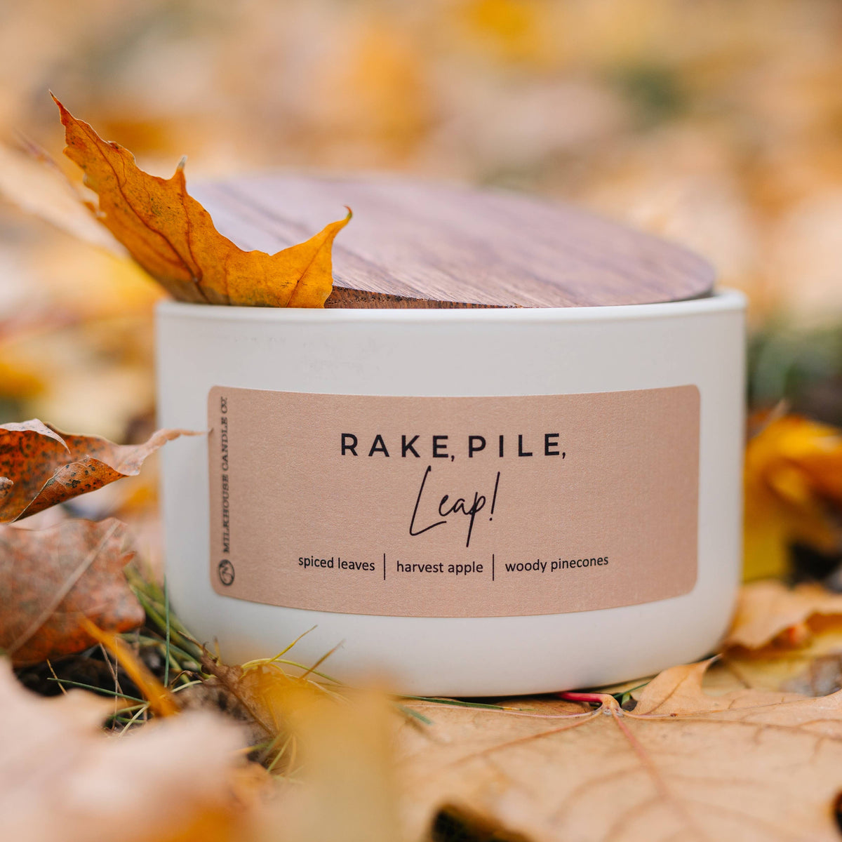 Rake, Pile, Leap Signature Statement Candle