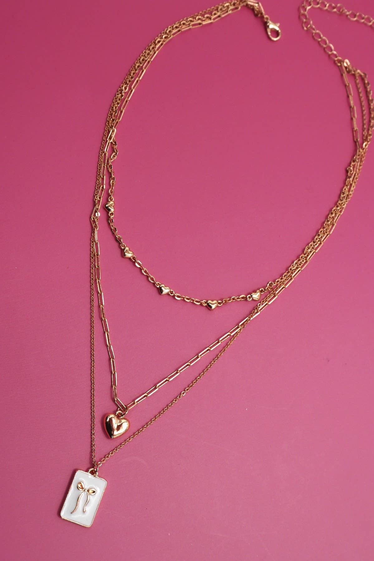 SQUARE BOW CHARM LAYERED NECKLACE