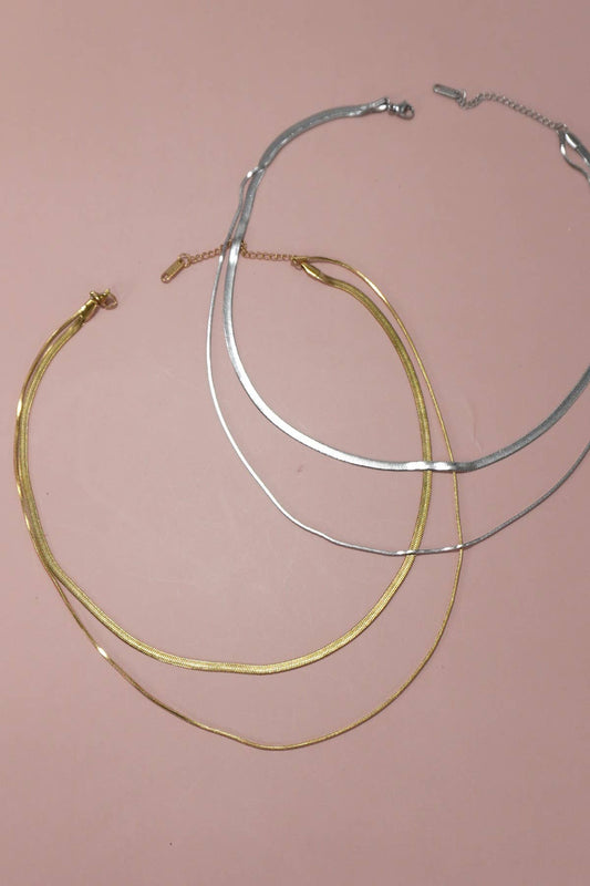 Multi-Layer Herringbone Snake Chain Necklace