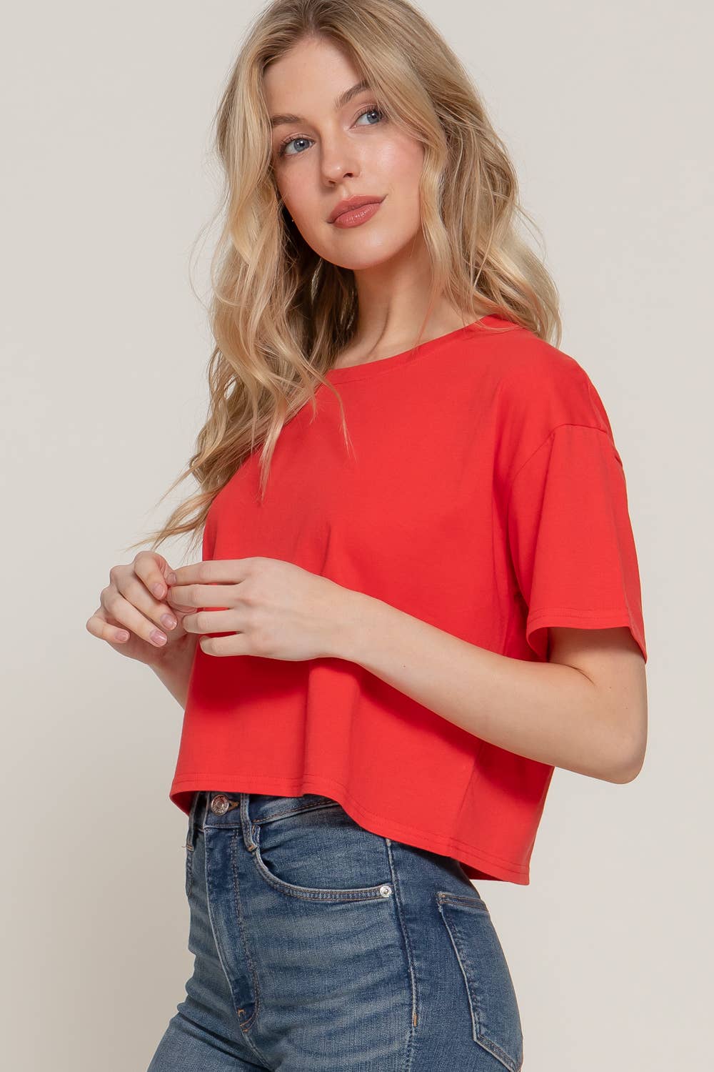 Short Sleeve Crew Neck Oversize Crop  Tee