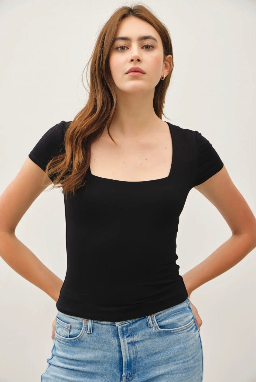 Square Neck Short Sleeve Black