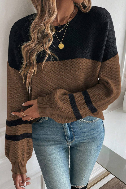Block Knit Striped Sleeve Sweater