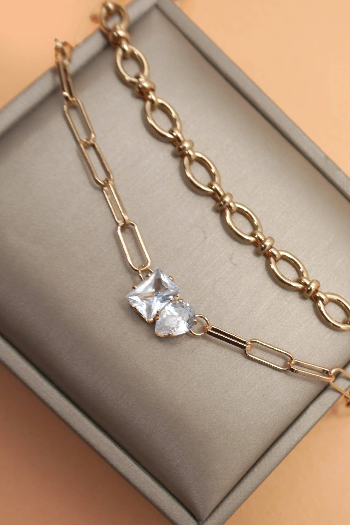Layered Gold-Tone Crystal Necklace Set