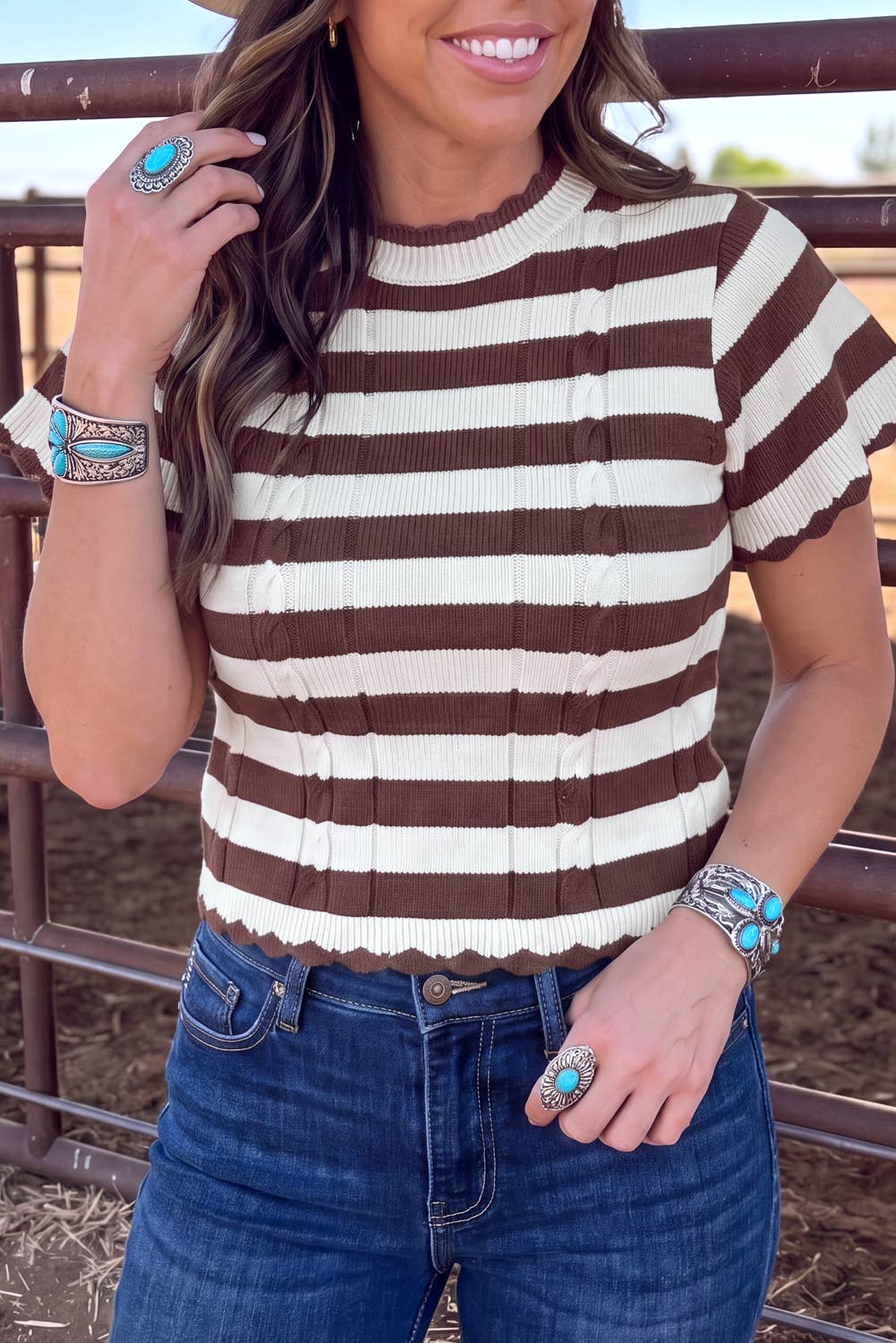 Stripe Ribbed Knit Cable Sweater