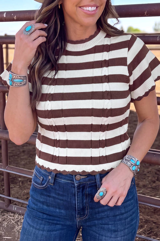 Stripe Ribbed Knit Cable Sweater