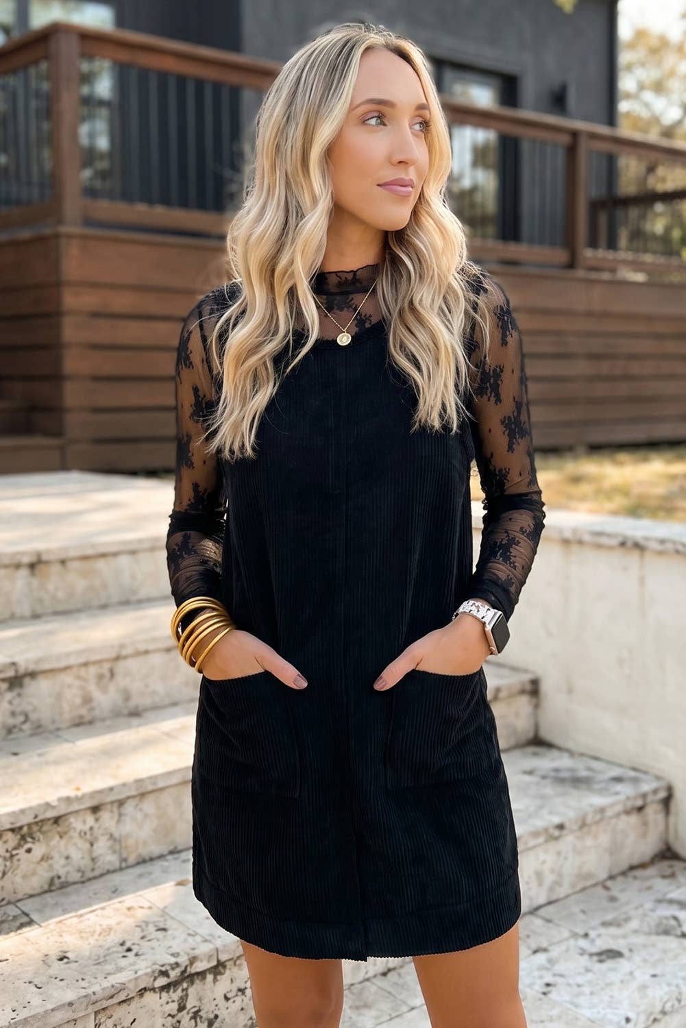 Corduroy Dress With Patched Pockets