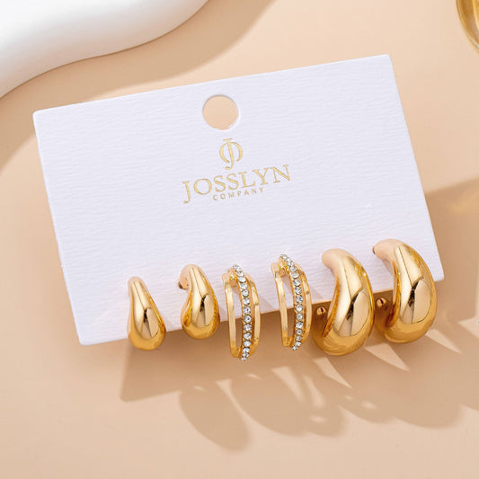 Chunky Hoop Rhinestone Trio Earring Set
