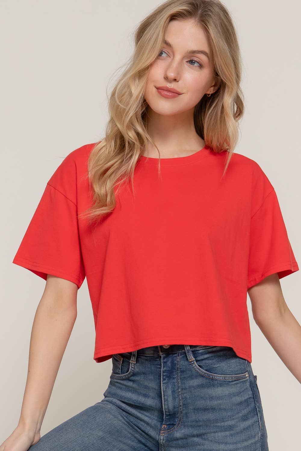 Short Sleeve Crew Neck Oversize Crop  Tee