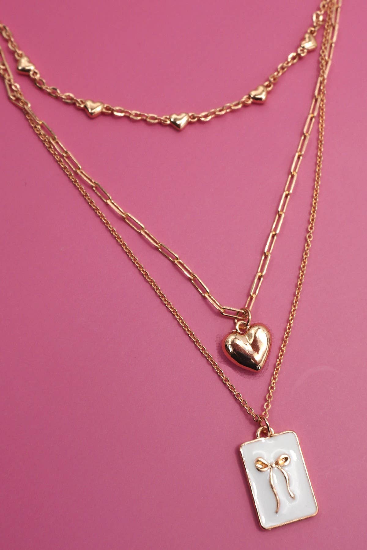 SQUARE BOW CHARM LAYERED NECKLACE