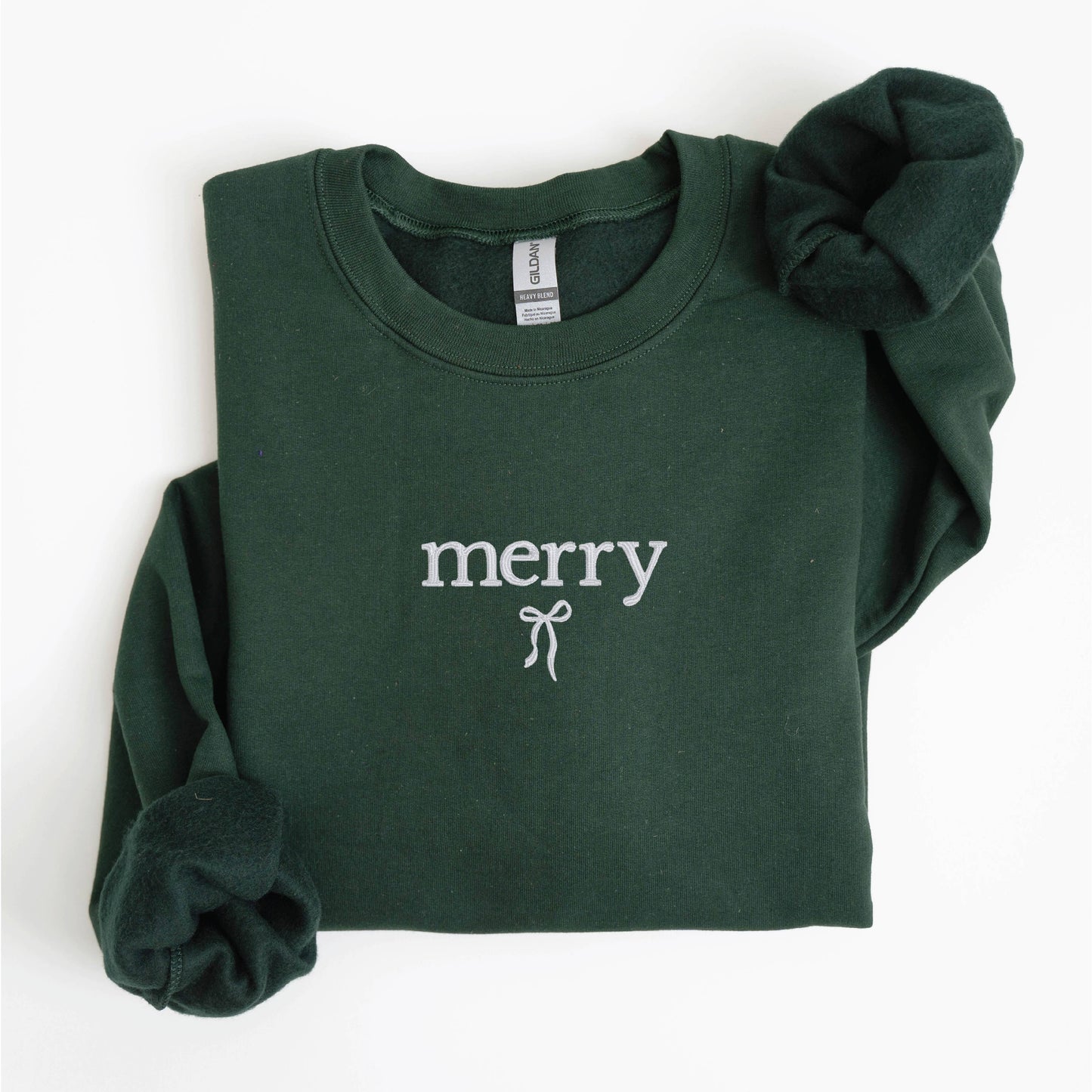 Embroidered Christmas Sweatshirt Holiday Crewneck Merry Bow