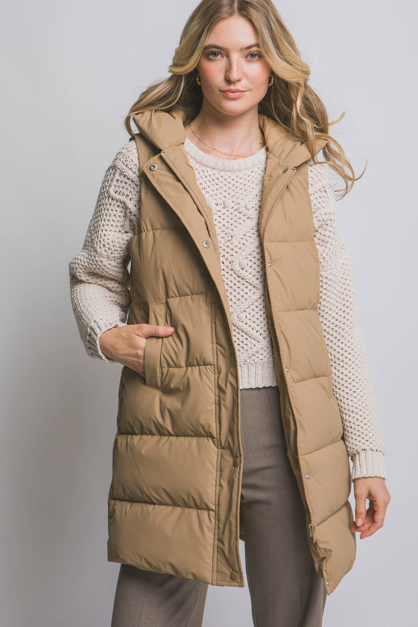 Hooded Long Quilted Puffer Vest
