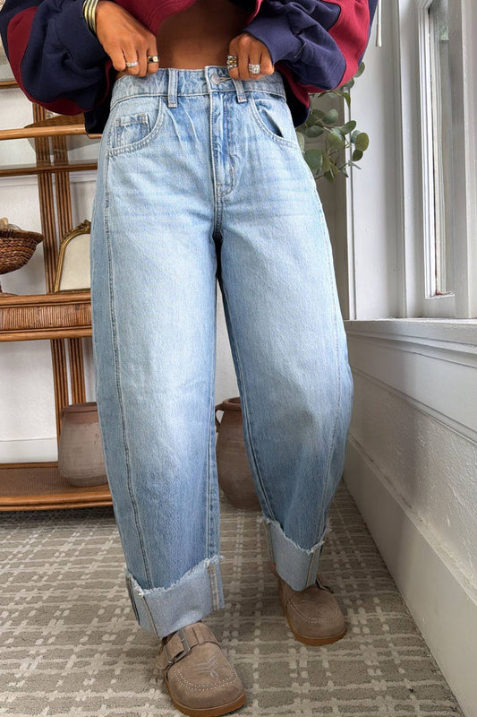 Raw Hem Ankle-length Barrel Jeans