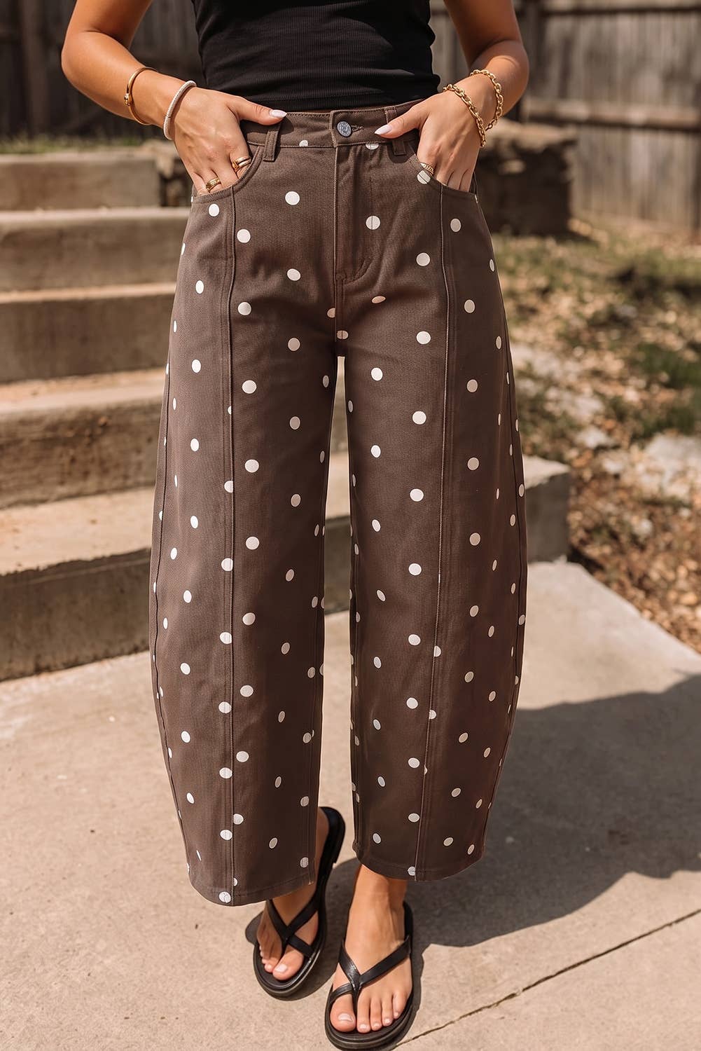 Polka Dot Print Barrel Jean