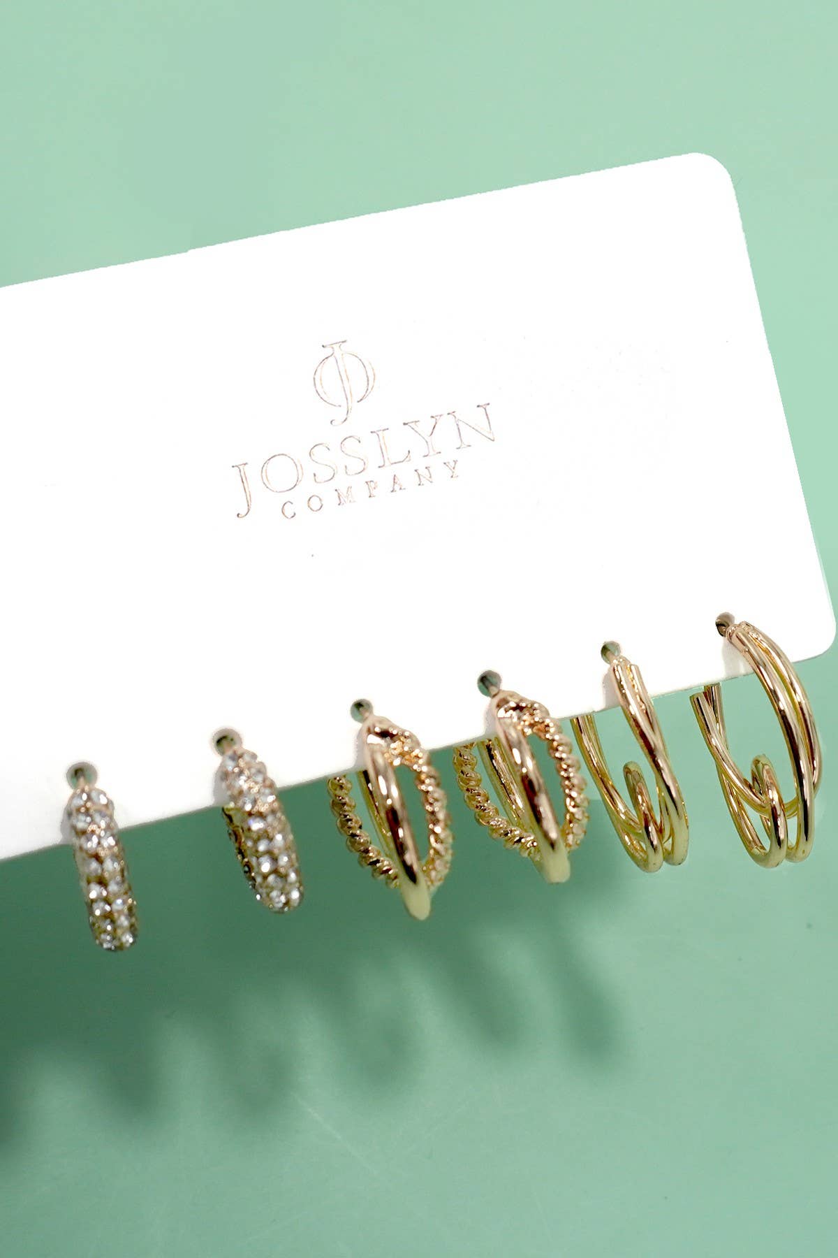 TRIO HUGGIE HOOP RHINESTONE POST EARRINGS