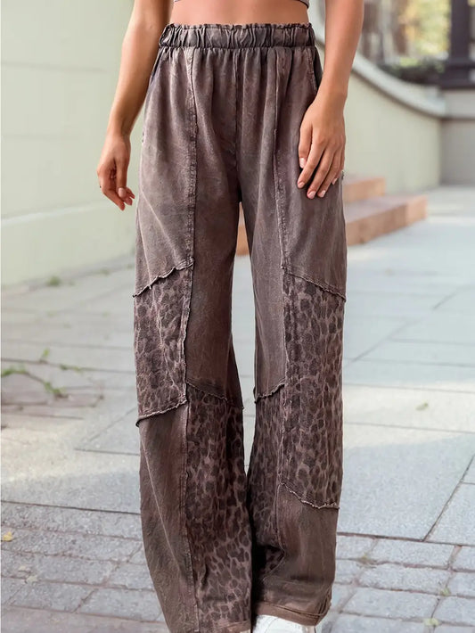 Mineral Wash Leopard Patchwork Pants